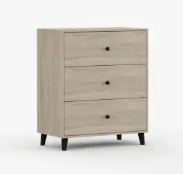 Kommode | 96 x 80 x 45 cm | Eiche | Sibillini 03 | 3 Schubladen | Griffe: Metall schwarzfarben rund | Einfarbig | dekorative Sprossen | Holzoptik