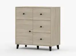 Kommode | Eiche | Sibillini 01 | 97 x 90 x 45 cm | 1 Türe | 4 Schubladen | 1 Fach | Griffe: Metall schwarzfarben rund | Einfarbig | Holzoptik