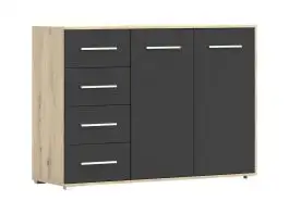 Buffetschrank / Kommode | Comarca 13 | Schwarz / Artisan | 3 Fächer | 4 Schubladen | 2 Türen | 96 x 135 x 45 cm | schlichter Stil | Griffe silberfarben