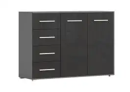 Kommode | Hochglanz Schwarz / Grau | Comarca 05 | 96 x 135 x 45 cm | 2 Türen | 4 Schubladen | 3 Fächer | schlichtes und kompaktes Design | Sideboard