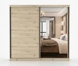 Schiebetürenschrank / Kleiderschrank mit Spiegel | 218 x 233 x 61 cm | Artisan | Crailui 08 | 2 Türen | Griffe: Aluminium| 12 Fächer | Kleiderstange