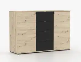 Kommode / Sideboard | Artisan | Crailui 05 | 2-farbig | 4 Schubladen | 2 Türen | Griffe: Metall | 93 x 135 x 44 cm | Dekorlamellen zum Selbstkleben