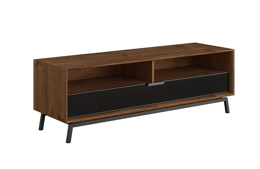 TV-Unterschrank mit einer Schublade Salleron 05, Eiche massiv geölt, Farbe: Tabacco, Maße: 54 x 160 x 50 cm, elegantes Design, zwei offene Fächer