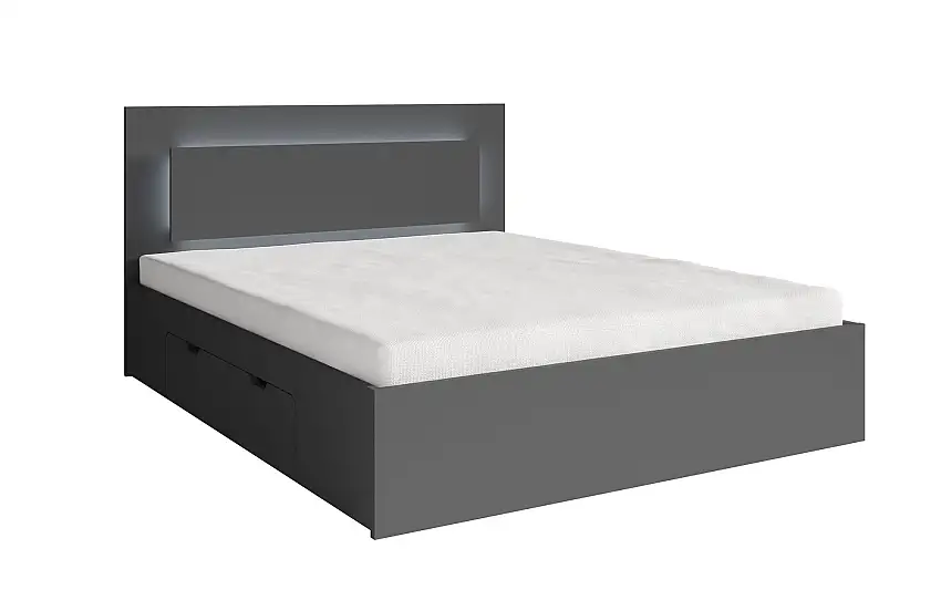 Doppelbett / Gästebett mit Bettschublade Almopia 05, Farbe: Graphitgrau, inklusive LED-Beleuchtung, Liegefläche: 160 x 200 cm, gut kombinierbar