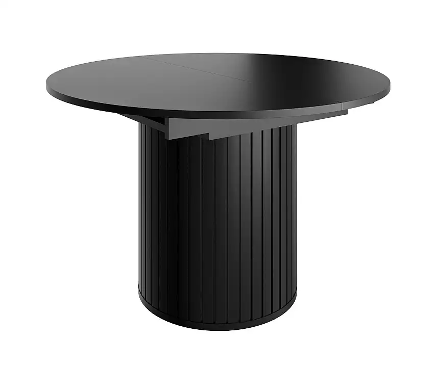 Runder Tisch ausziehbar Annelin 18, Farbe: Schwarz, stylische Dekorleisten, ABS-Kantenschutz, Esstisch, Maße: 120 x 120 cm, ausziehbar bis 160 cm