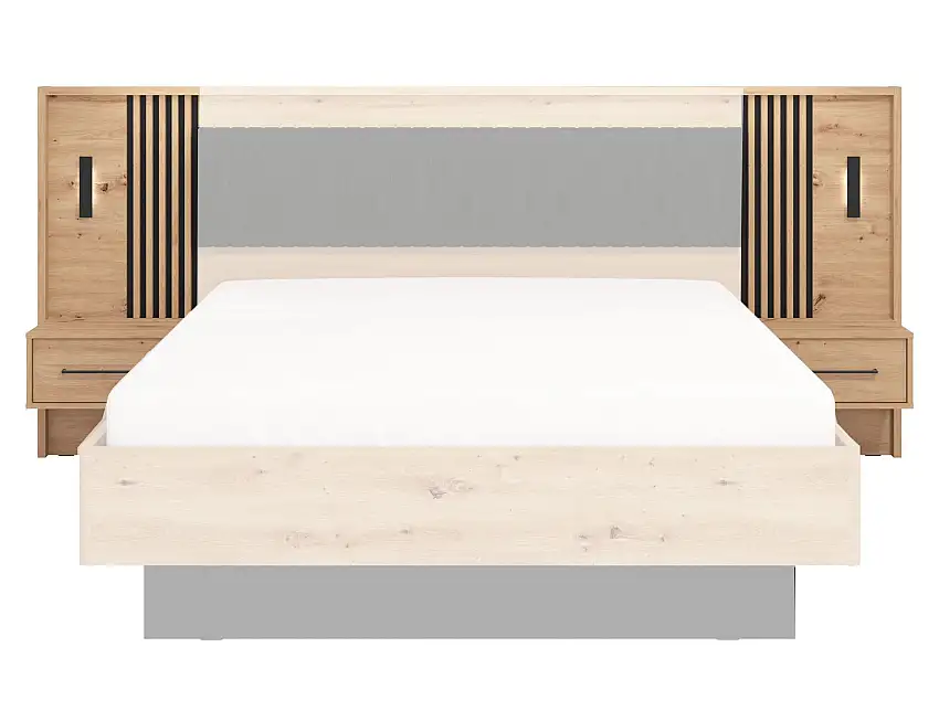 2er Set Nachtkommode Indika 15, Farbe: Eiche Artisan / Schwarz, eine Schublade, ABS, Maße: 115,5 x 93,5 x 35 cm, für Schlafzimmer