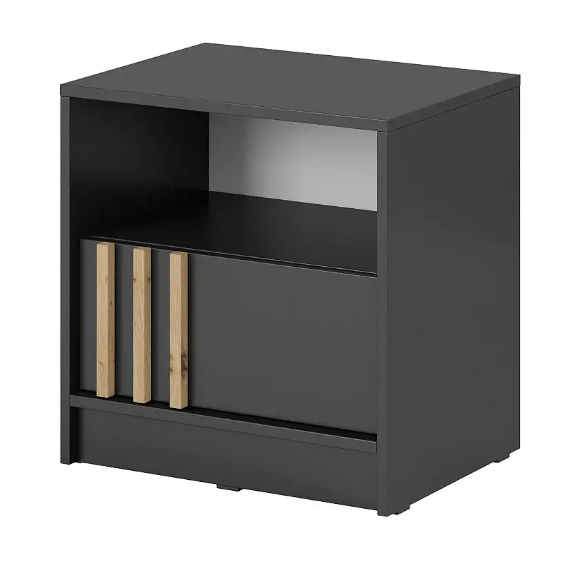 Nachtkommode in Graphit Leeds 35 | 1 Schublade und 1 geräumiges Fach | 52 x 51 x 38 cm | Lamellen in Eiche Artisan | ABS-Kanten